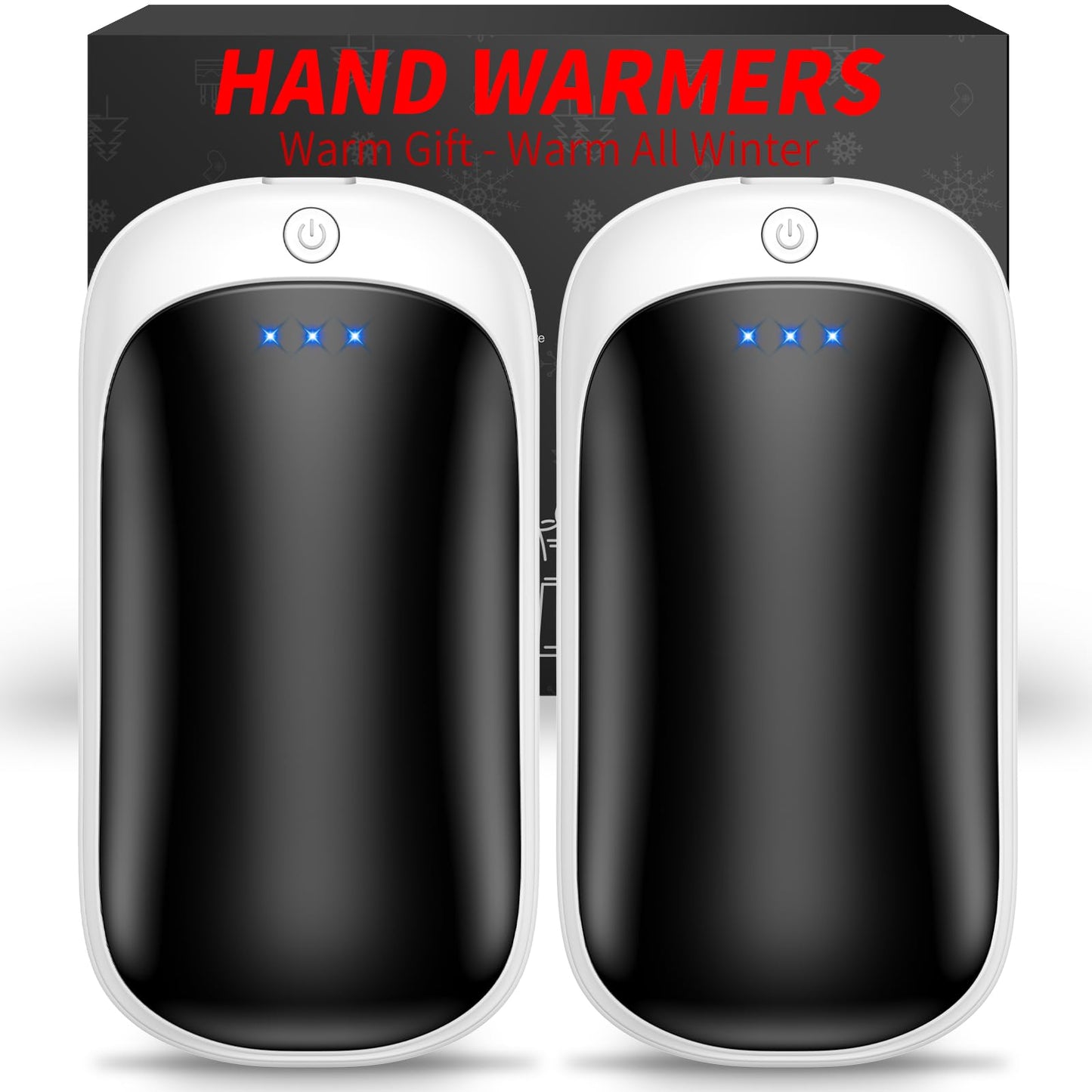 2 Pack Hand Warmers Rechargeable Portable Electric Hand Warmers Reusable USB 2 in 1 Handwarmers Outdoor/Indoor/Warm Gifts for Men Women Kids (White Black&White Black*2)
